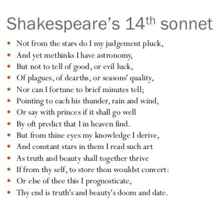 shakespeare sonnet 14|More.